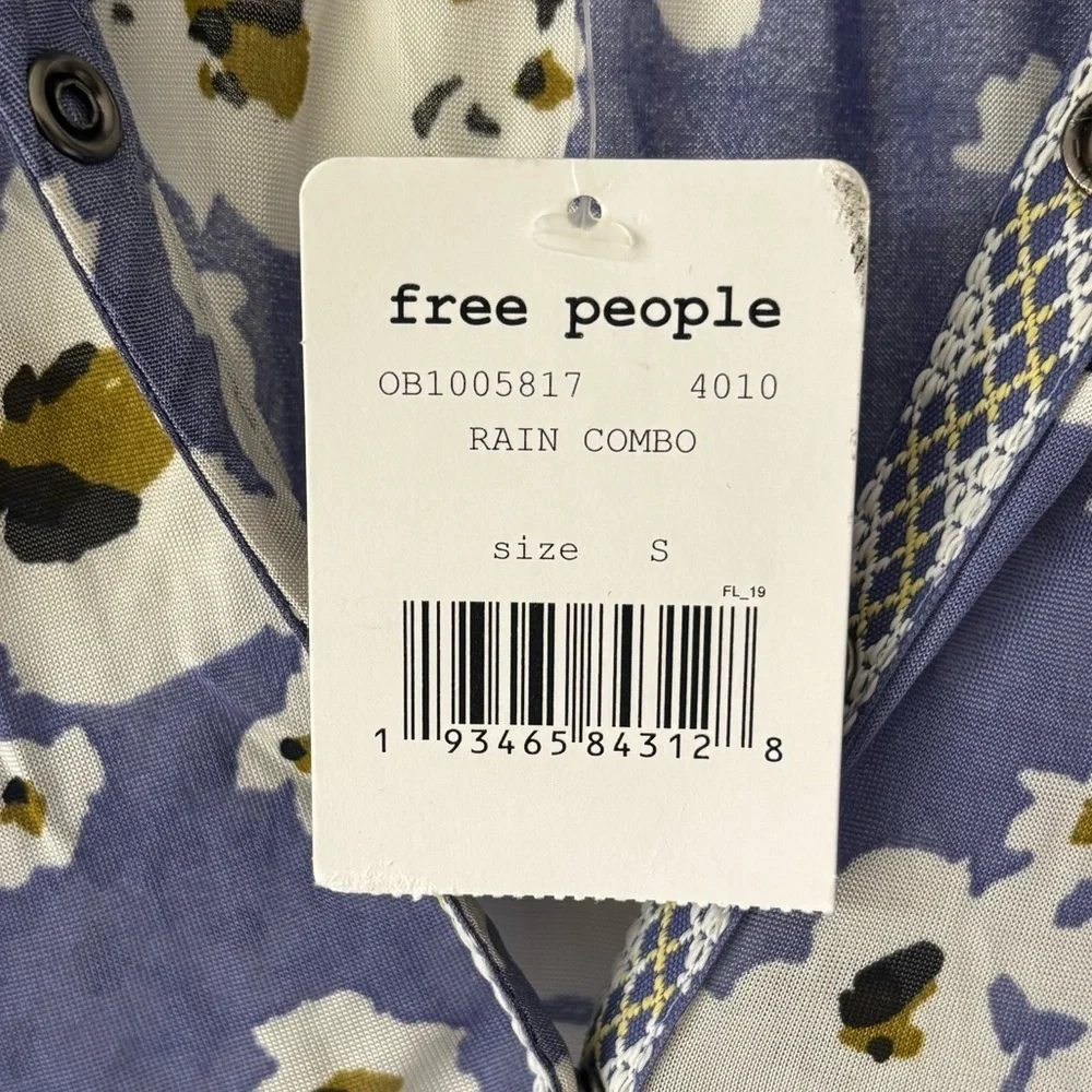 Free People Love Letter Tunic Rain Combo Blue White Floral Daisy Sheer Boho